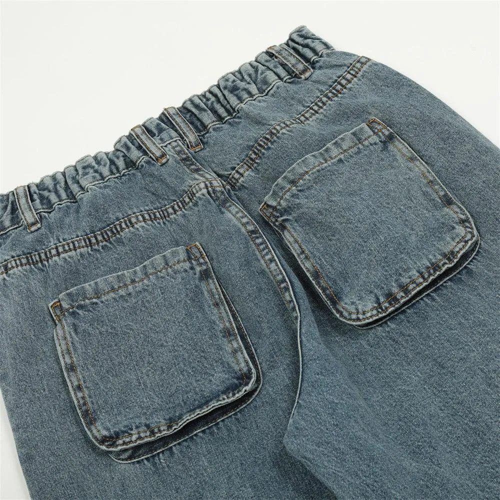 Men's Solid Color Multi-pocket Cargo Jeans