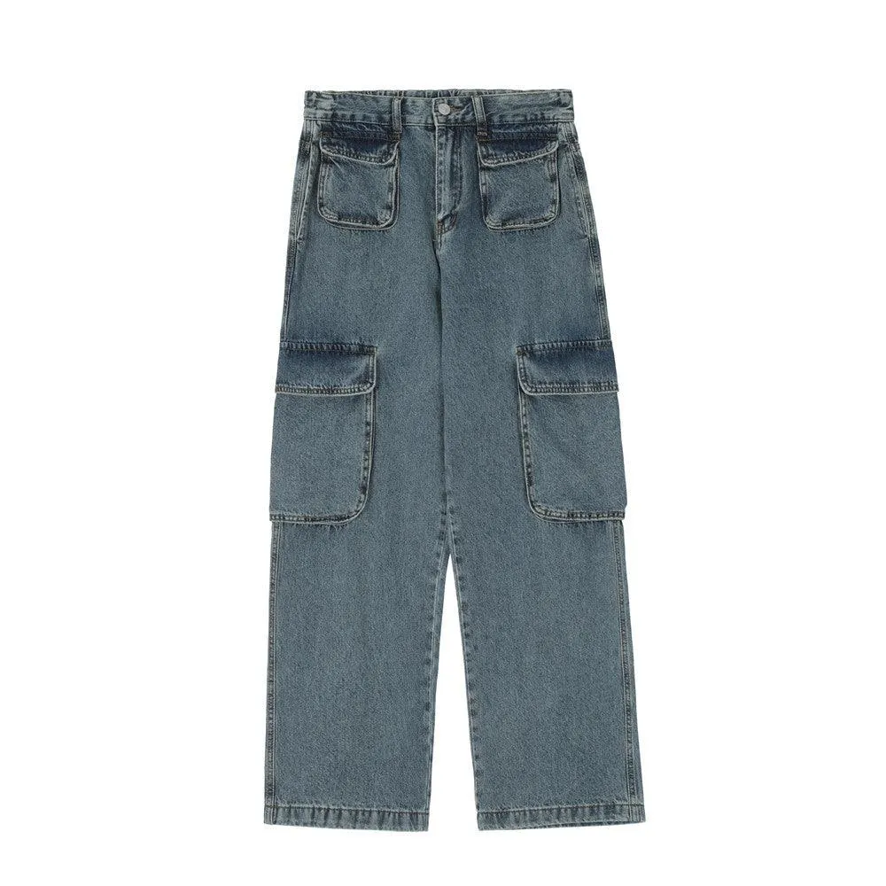 Men's Solid Color Multi-pocket Cargo Jeans