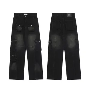 Men's Solid Color Multi-pocket Cargo Jeans