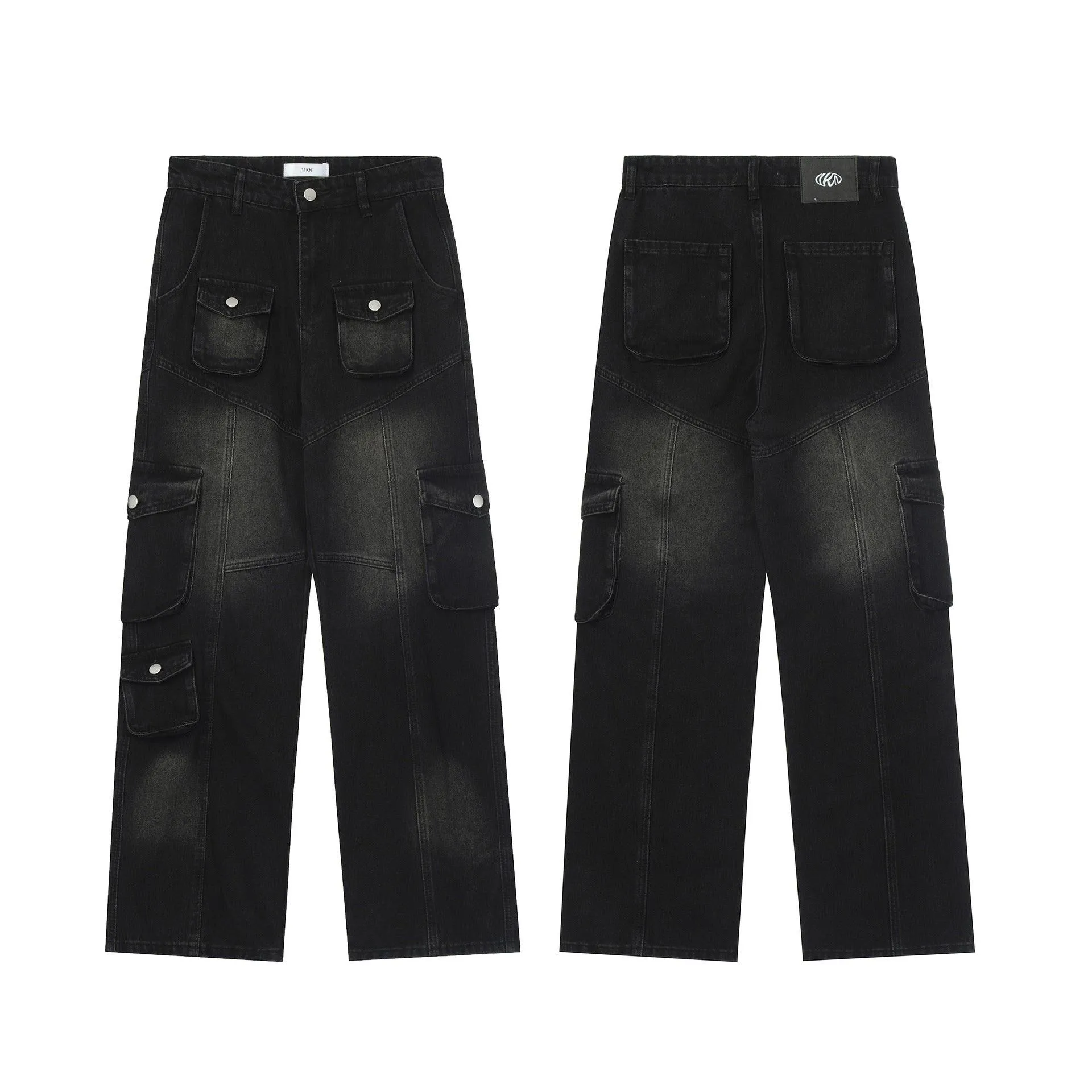Men's Solid Color Multi-pocket Cargo Jeans