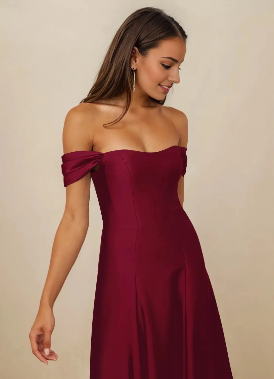 Off Shoulder Stretch Satin A-line Prom Dress