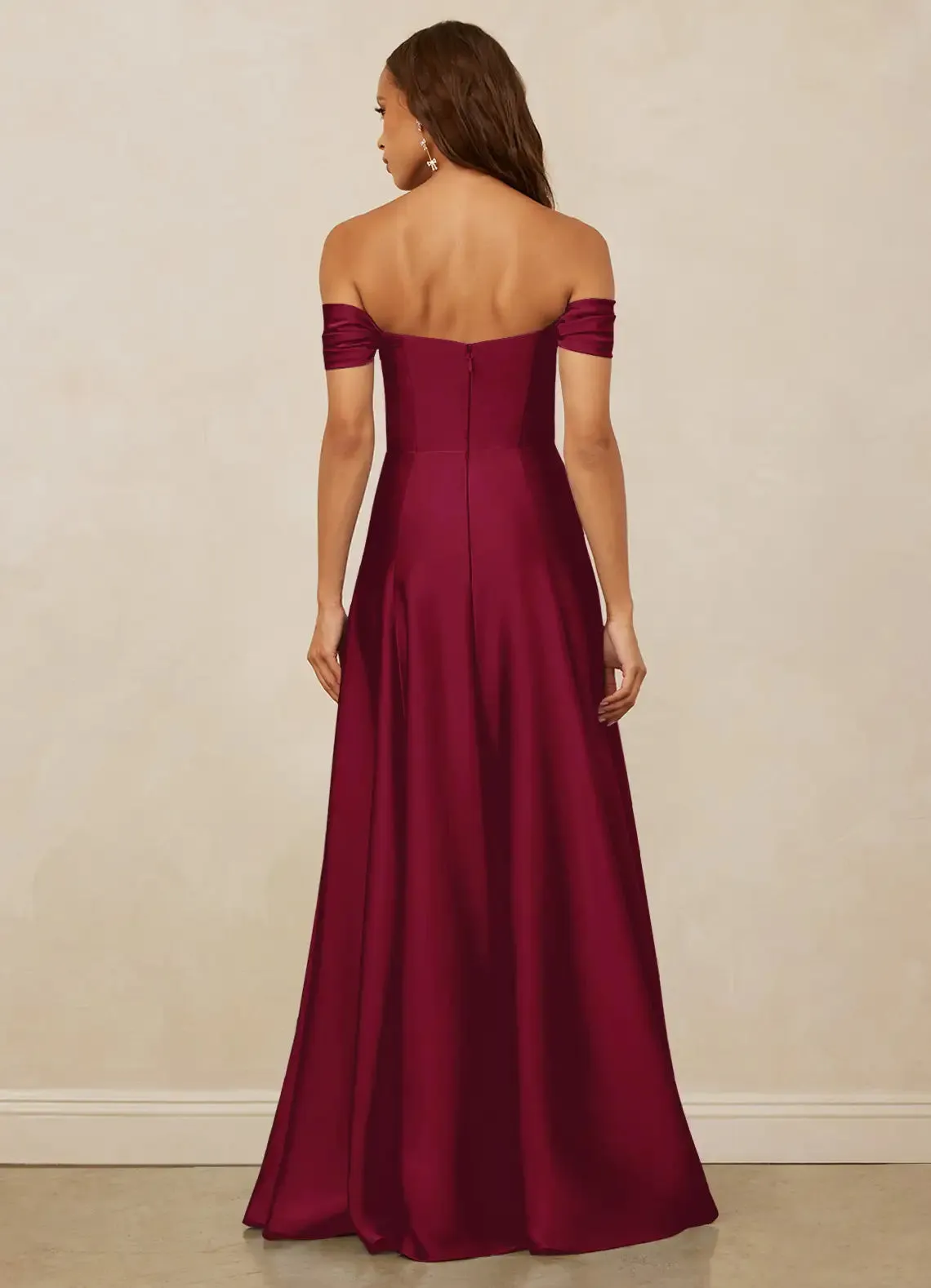 Off Shoulder Stretch Satin A-line Prom Dress