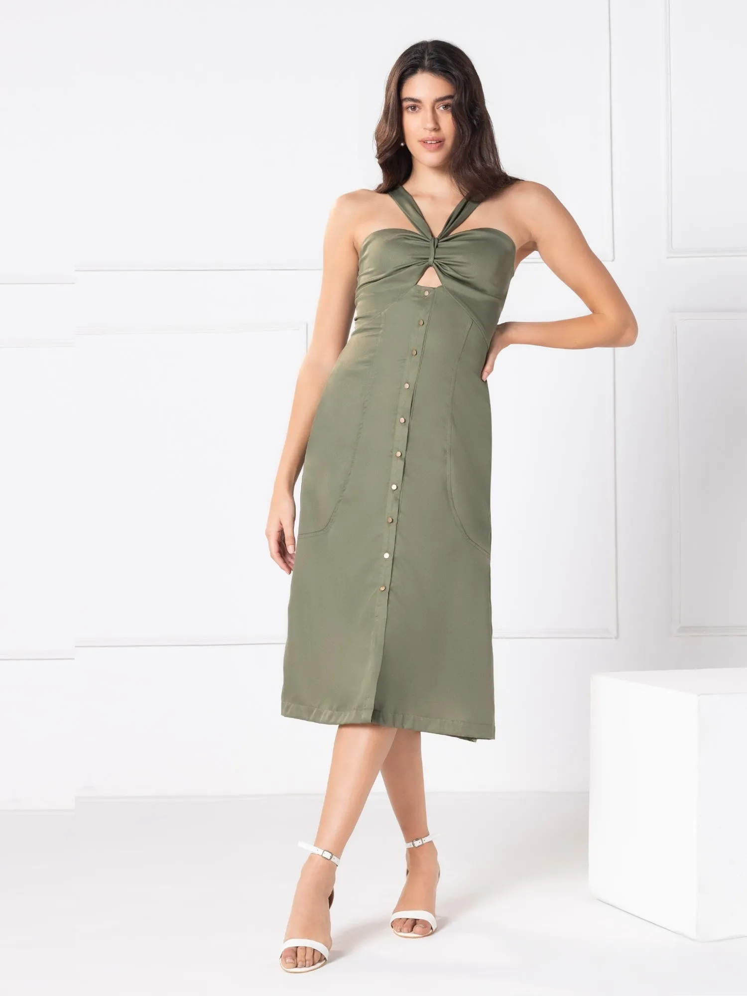 Olive Elegance Chic Midi Dress