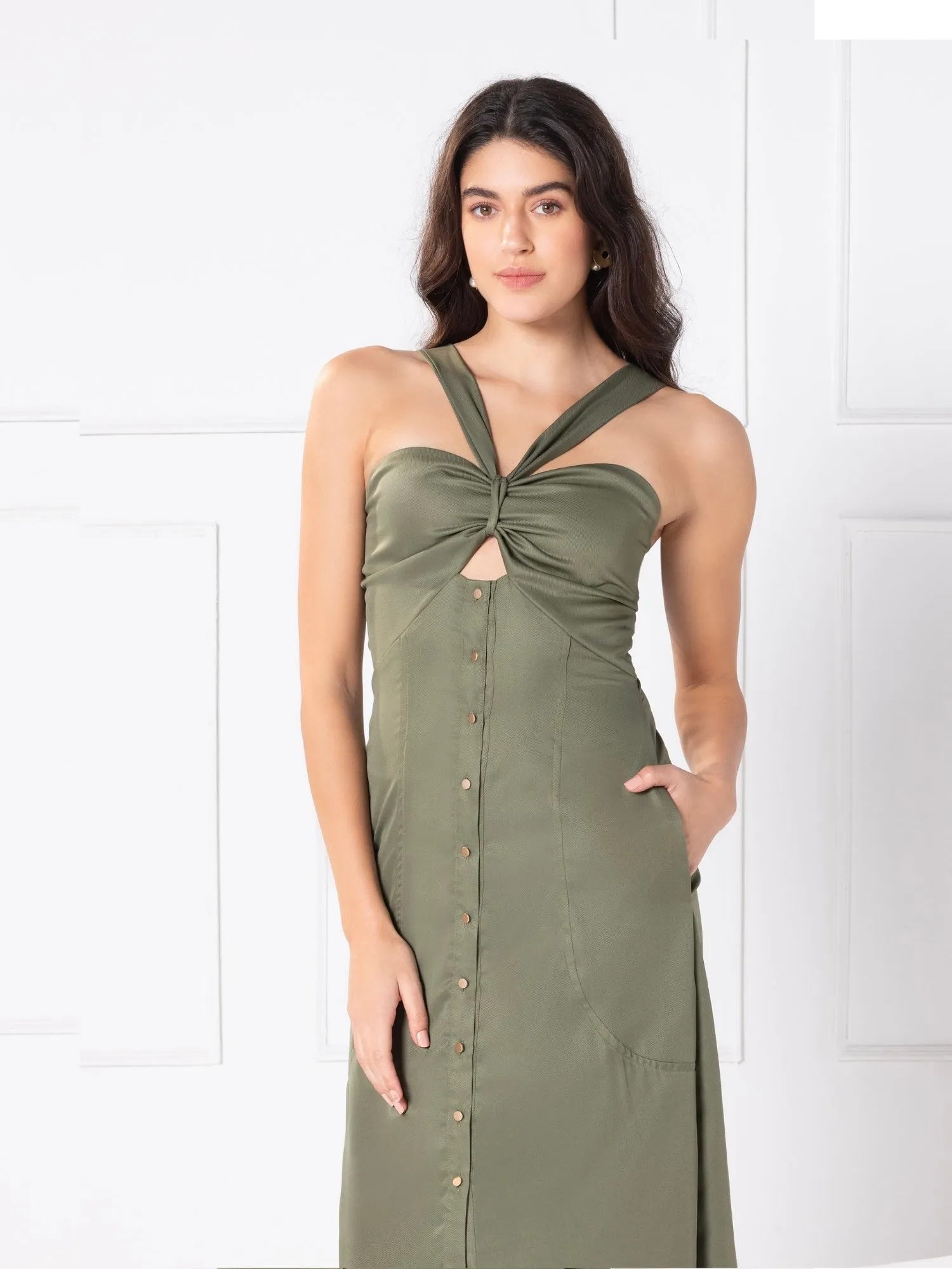 Olive Elegance Chic Midi Dress