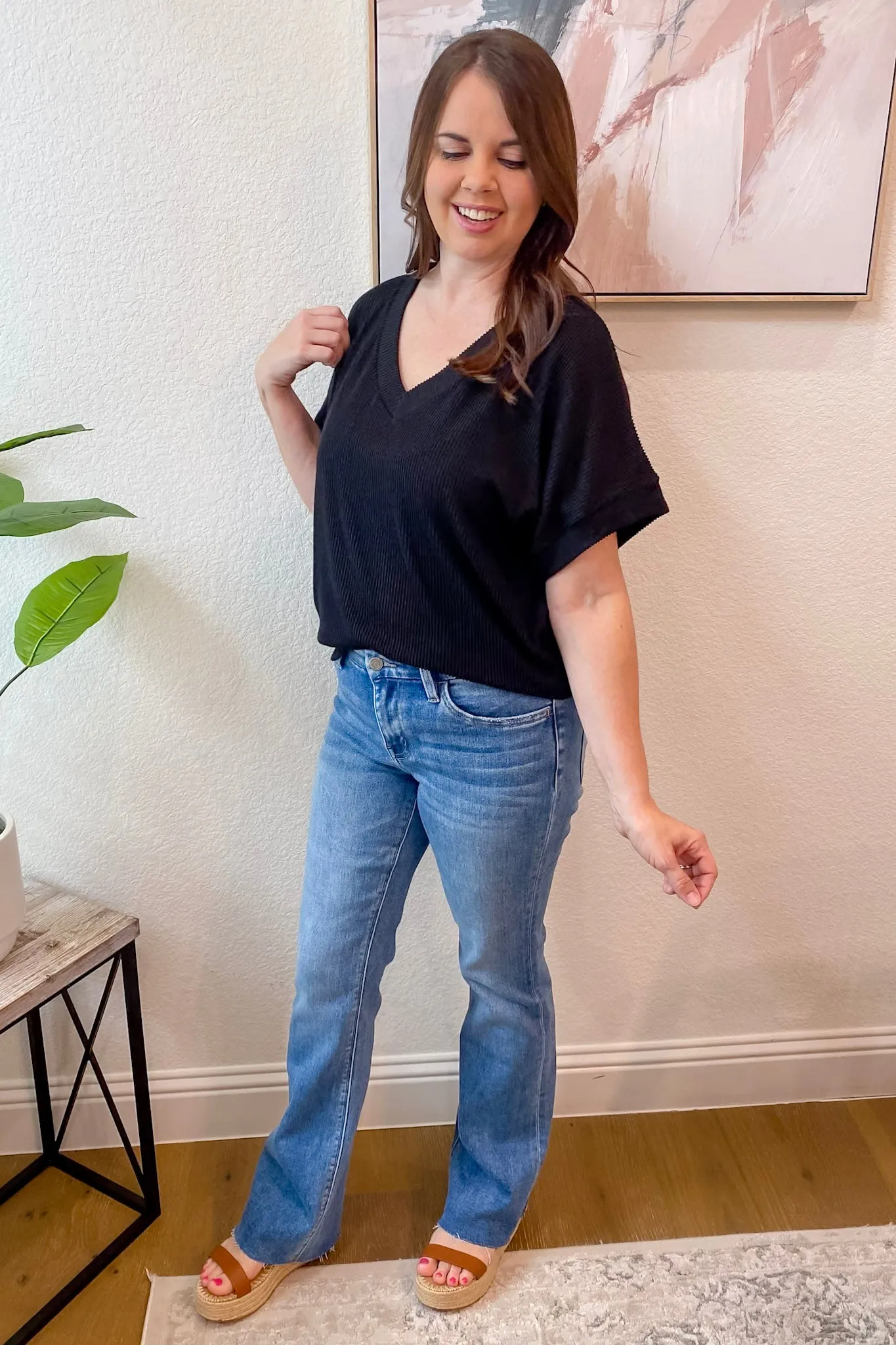 The Weekend Wanderer Ribbed Black Top