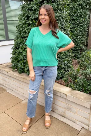 The Weekend Wanderer Ribbed Green Top