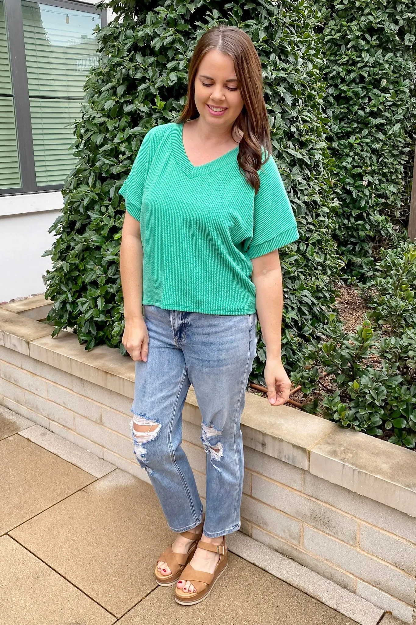 The Weekend Wanderer Ribbed Green Top