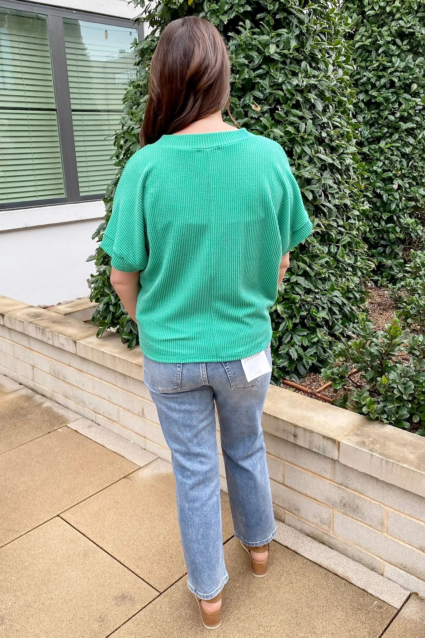 The Weekend Wanderer Ribbed Green Top